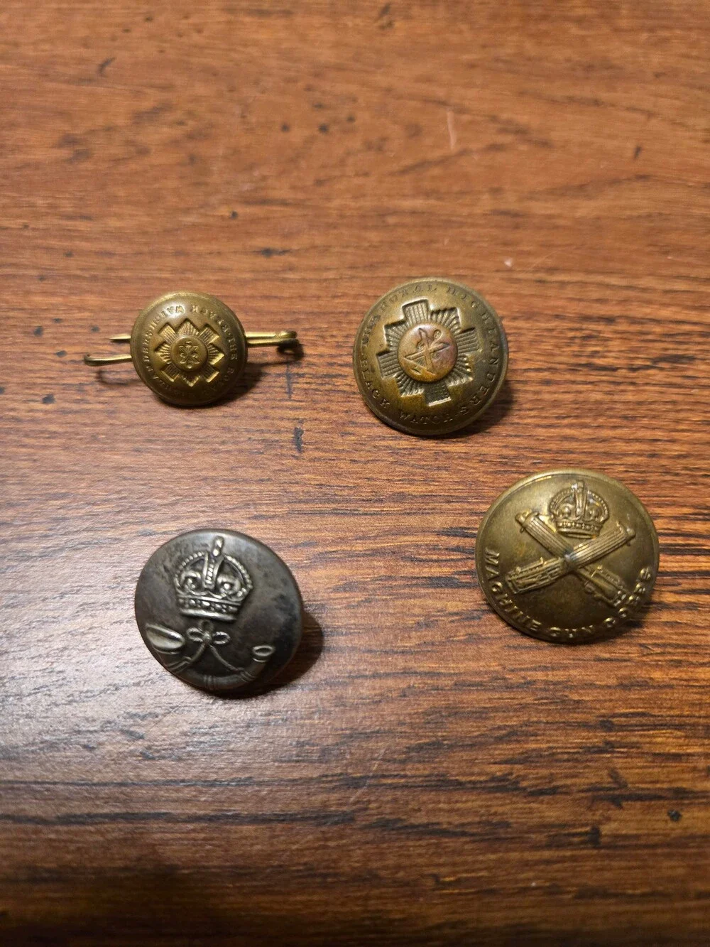 Royal Highlanders Black Watch & Machine Gun Corps Vintage Brass Military Buttons